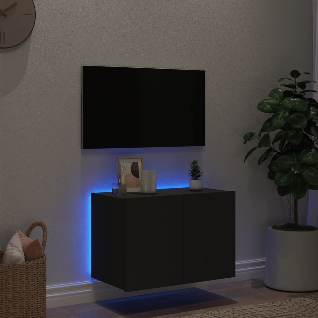 vidaXL Mueble de TV de pared con luces LED negro 60x35x41 cm