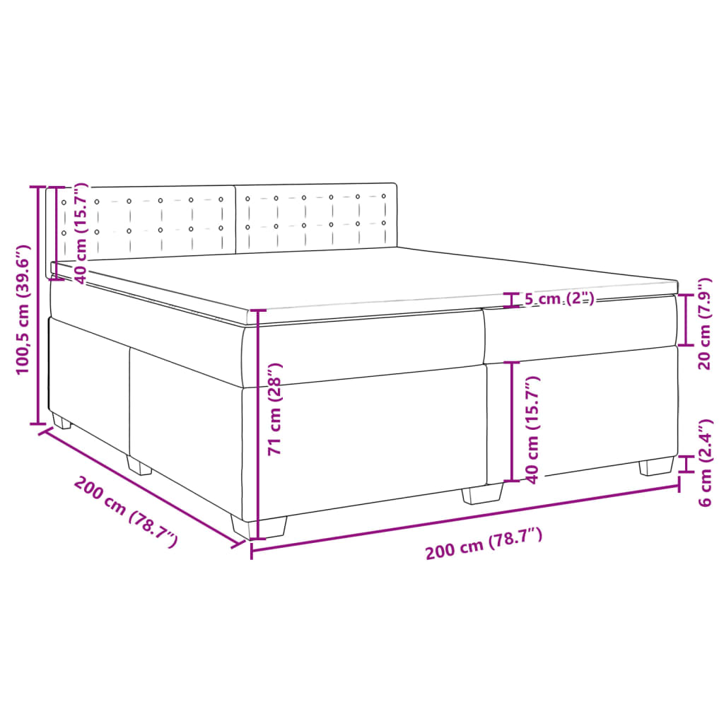 vidaXL Cama box spring con colchón tela gris taupe 200x200 cm