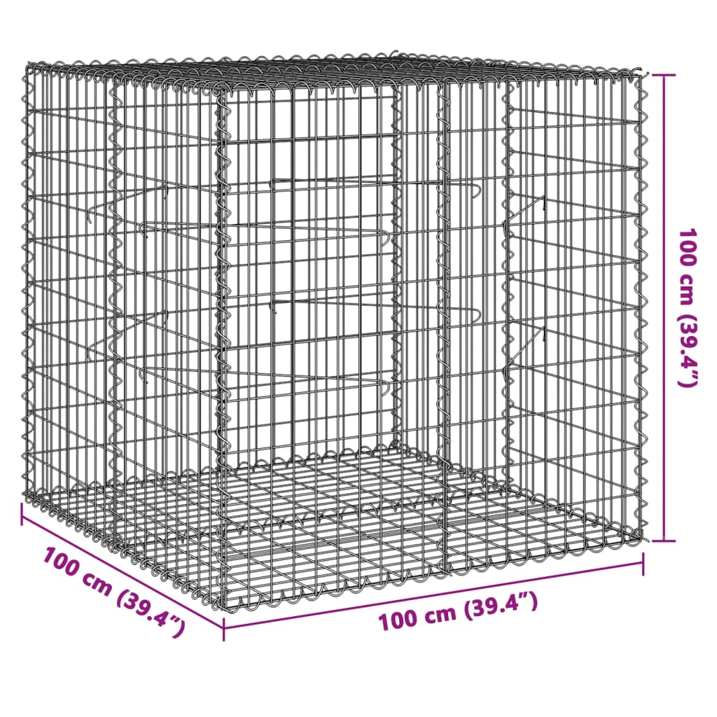 vidaXL Cesta gaviones con cubierta hierro galvanizado 100x100x100 cm