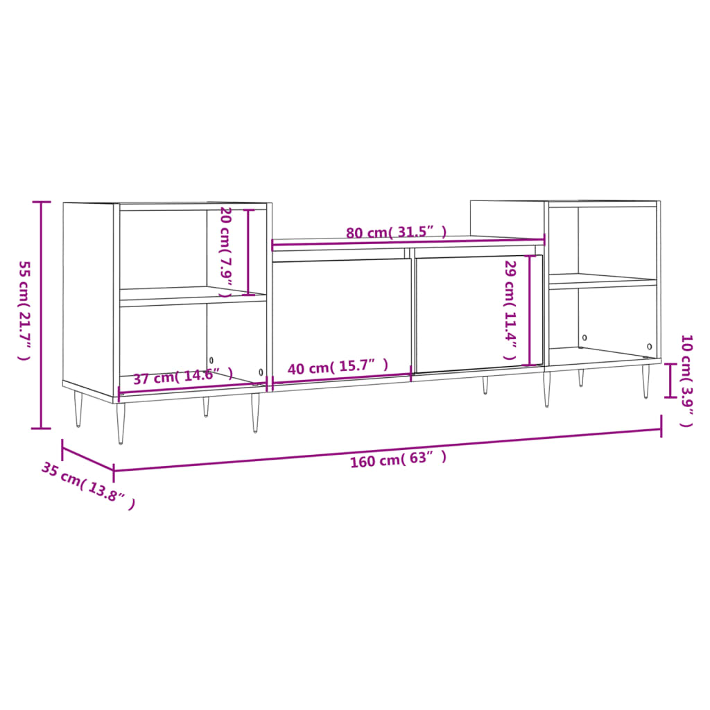 vidaXL Mueble para TV madera contrachapada gris Sonoma 160x35x55 cm