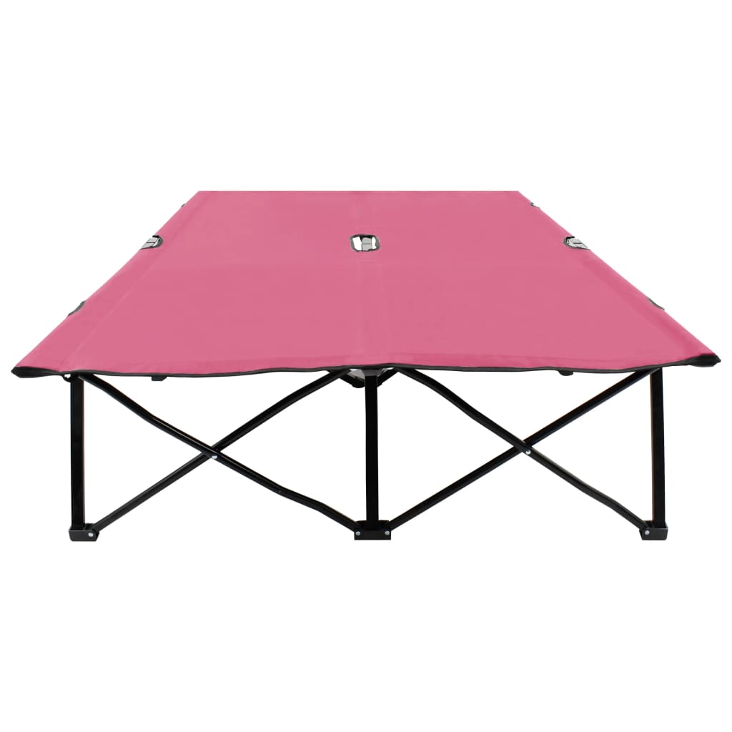 vidaXL Tumbona doble plegable acero rosa