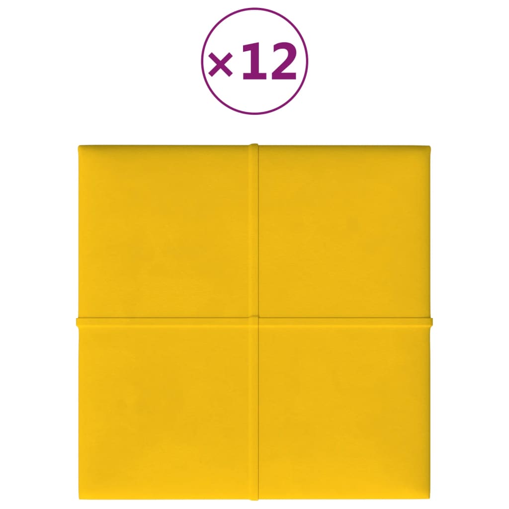 vidaXL Paneles de pared 12 uds terciopelo amarillo 30x30 cm 1,08 m²