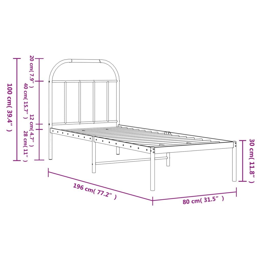 vidaXL Estructura cama sin colchón con cabecero metal negro 75x190 cm