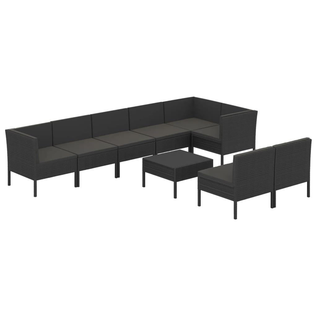 vidaXL Set de muebles de jardín 9 pzas y cojines ratán sintético negro