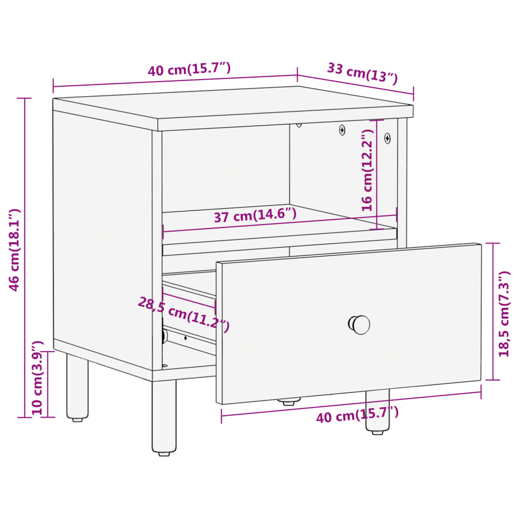 vidaXL Mesitas de noche 2 uds madera maciza de mango 40x33x46 cm