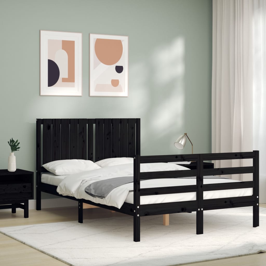 vidaXL Estructura de cama con cabecero madera maciza negro 120x200 cm