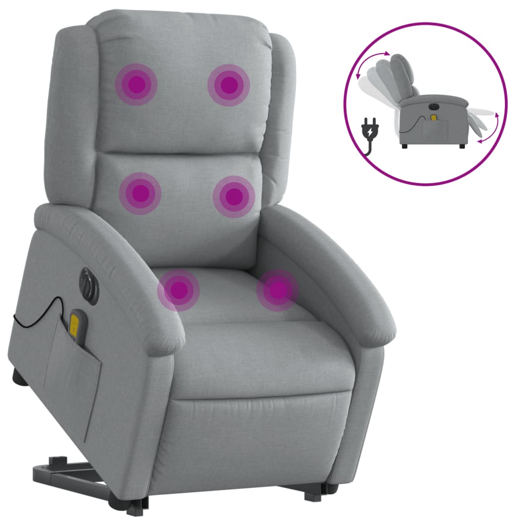 vidaXL Sillón de masaje eléctrico reclinable elevable tela gris claro