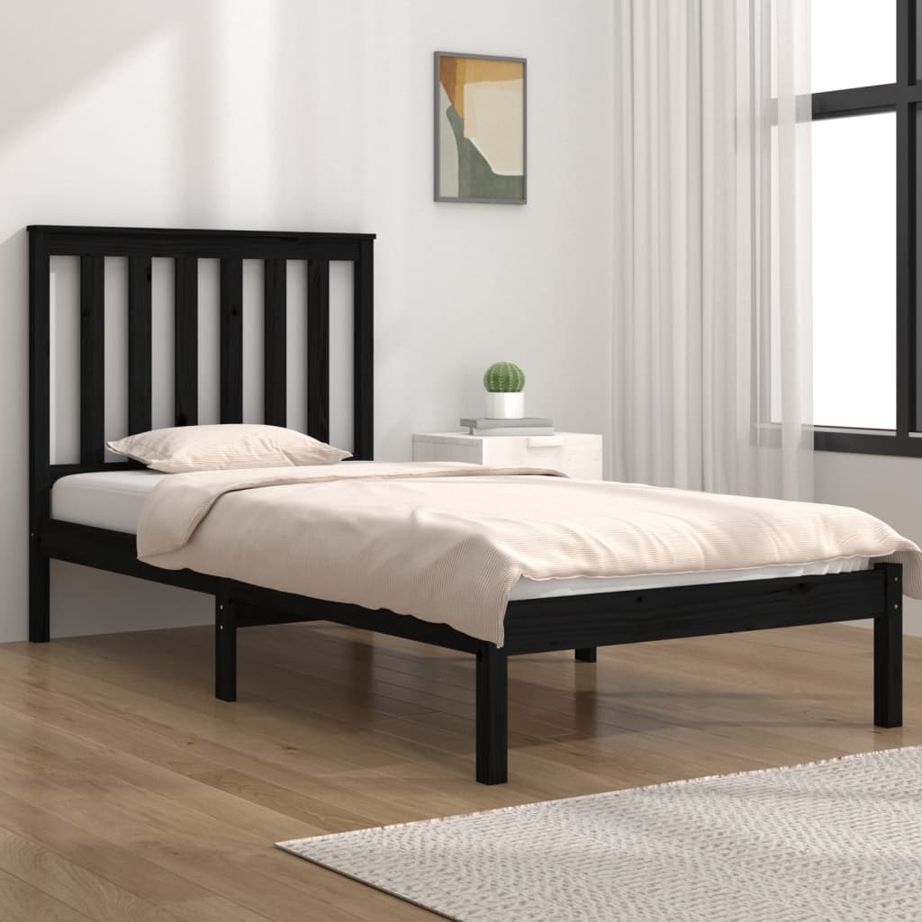 vidaXL Estructura de cama madera maciza de pino negro 75x190 cm