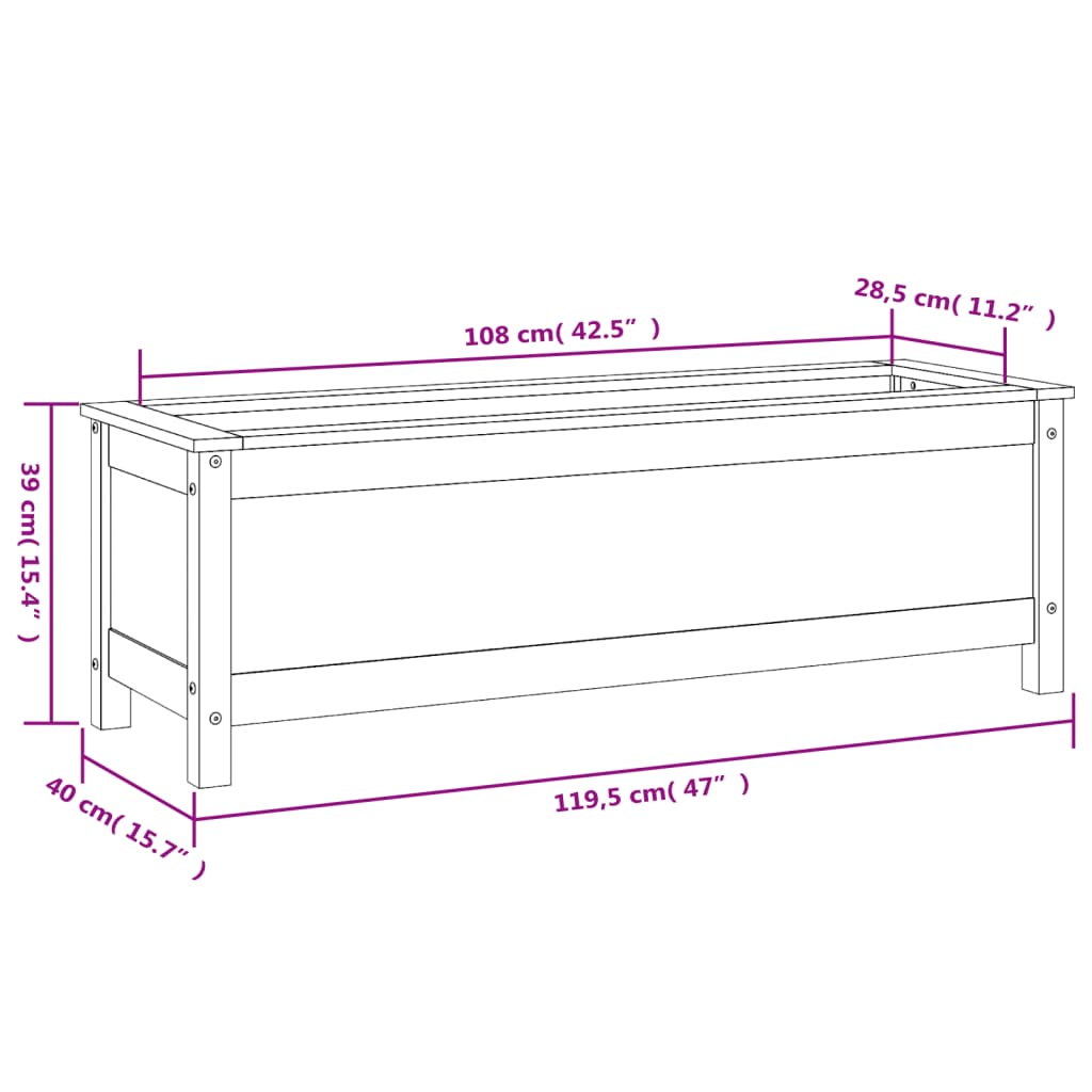 vidaXL Arriate elevado de jardín madera maciza pino gris 119,5x40x39cm