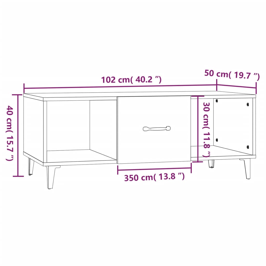 vidaXL Mesa de centro madera contrachapada gris hormigón 102x50x40 cm