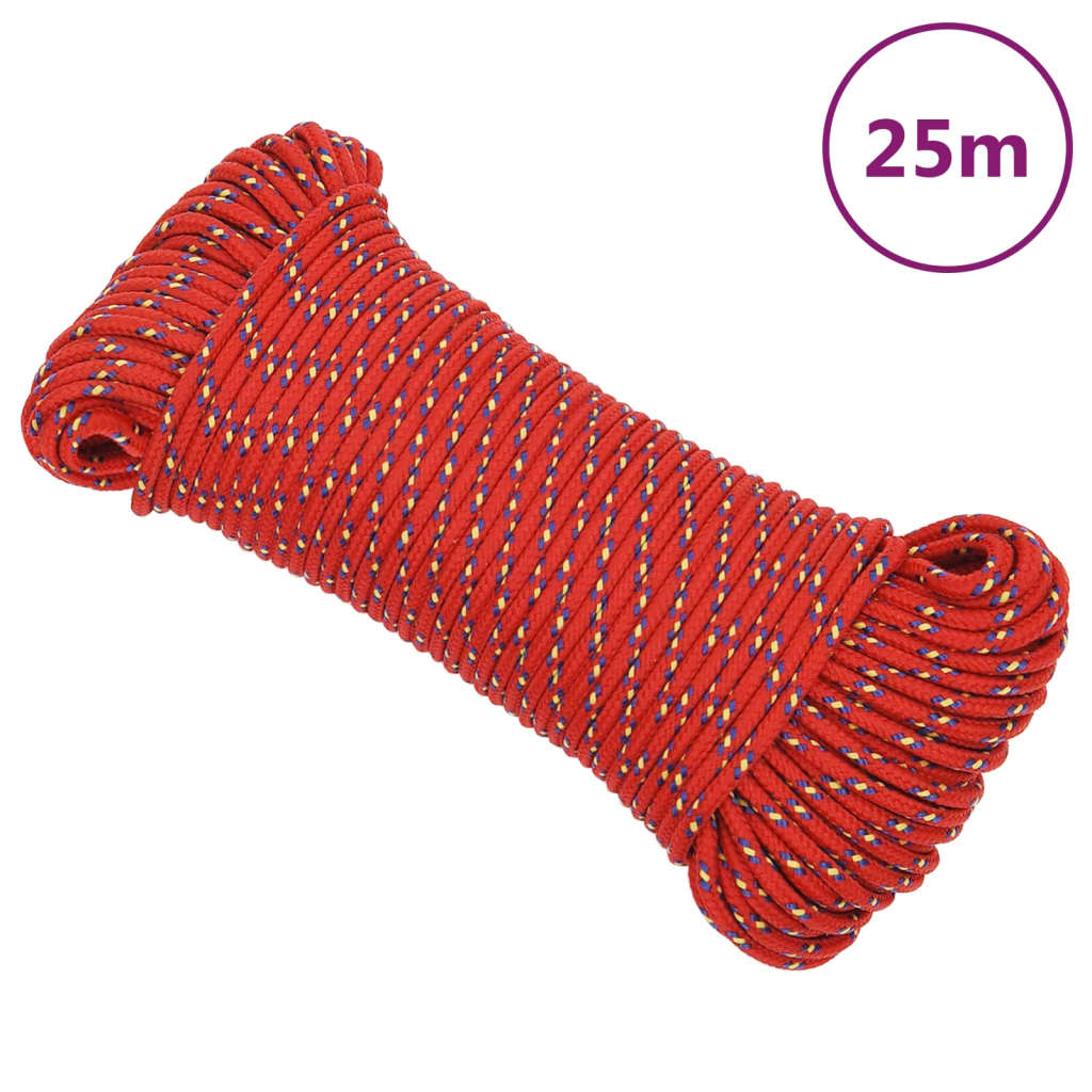 vidaXL Cuerda de barco polipropileno rojo 4 mm 25 m