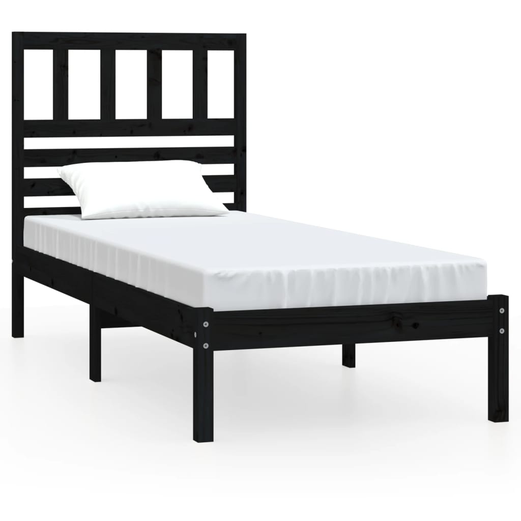 vidaXL Estructura cama individual madera maciza pino negra 90x190 cm