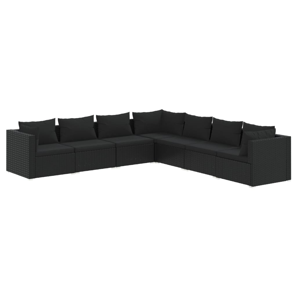 vidaXL Set de muebles de jardín 7 pzas y cojines ratán sintético negro