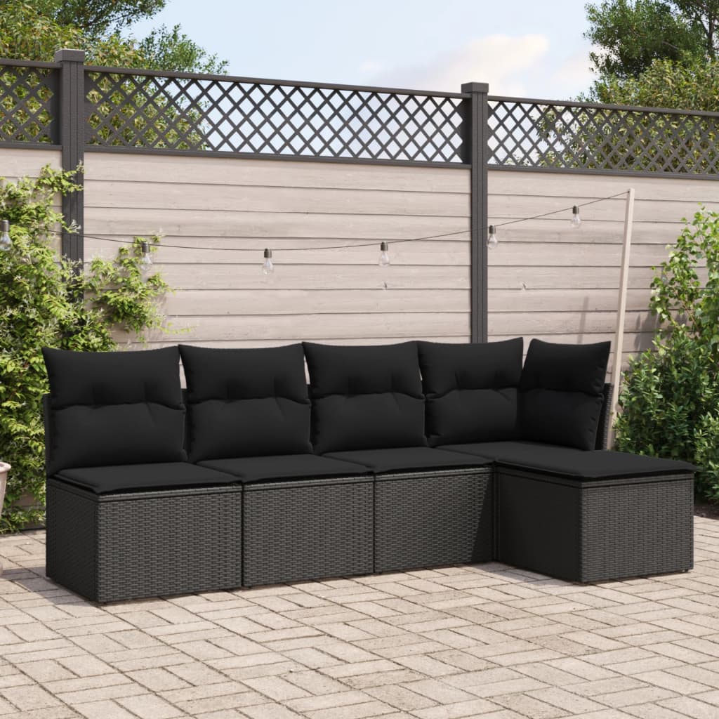 vidaXL Set de muebles de jardín 5 pzas y cojines ratán sintético negro