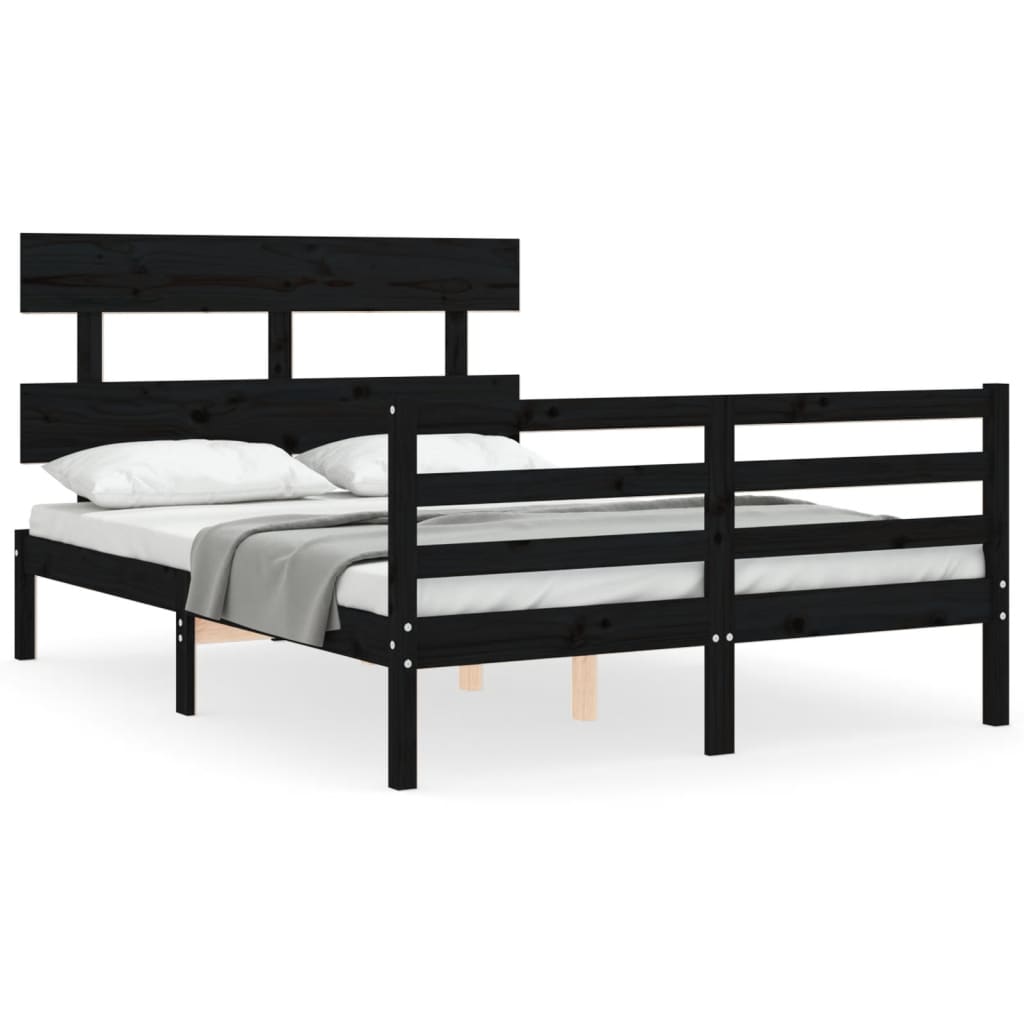 vidaXL Estructura de cama con cabecero madera maciza negro 120x200 cm