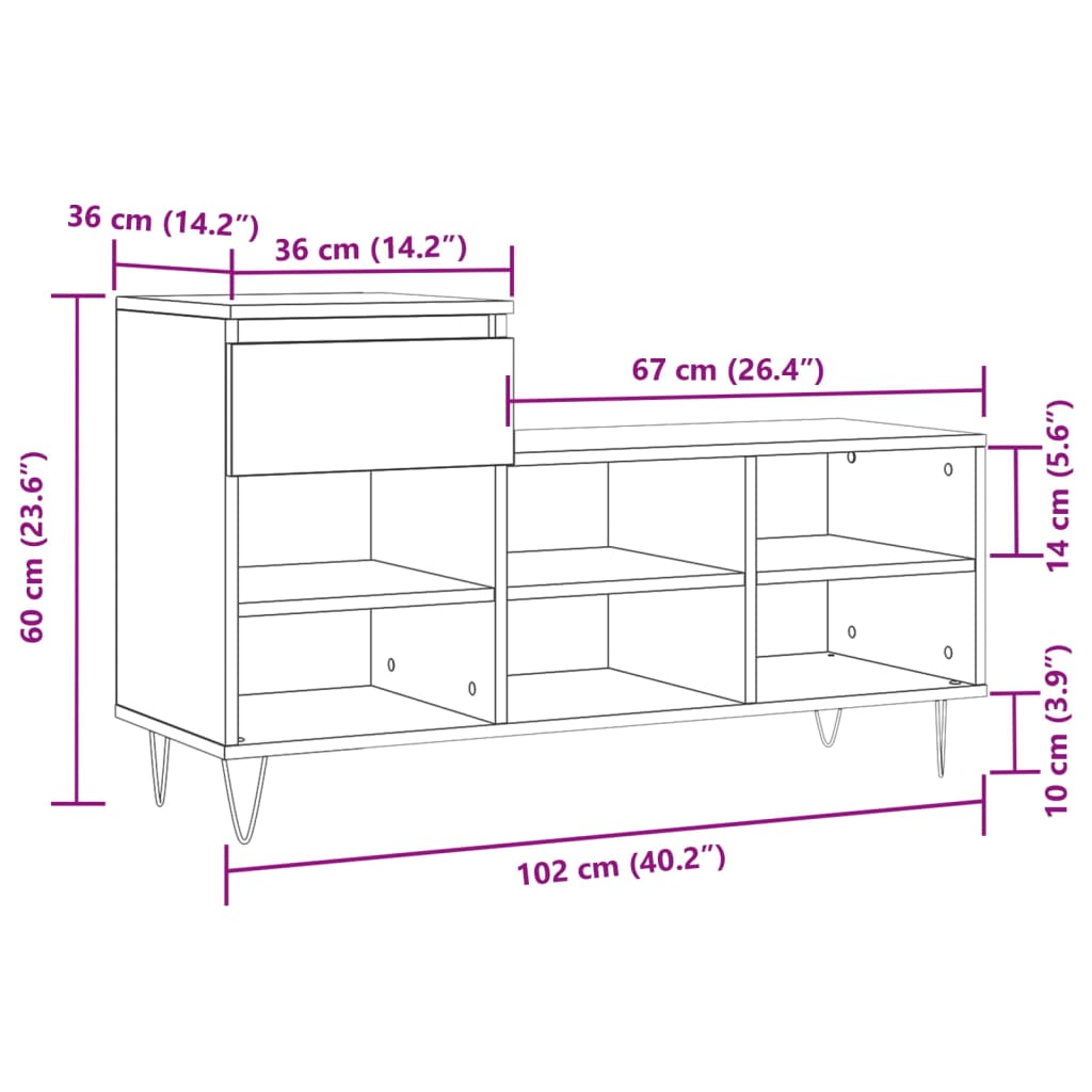 vidaXL Mueble zapatero madera contrachapada blanco 102x36x60 cm