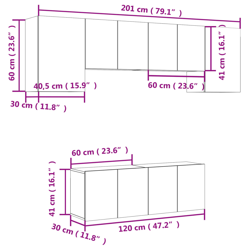 vidaXL Muebles de TV de pared 6 pzas madera de ingeniería marrón roble