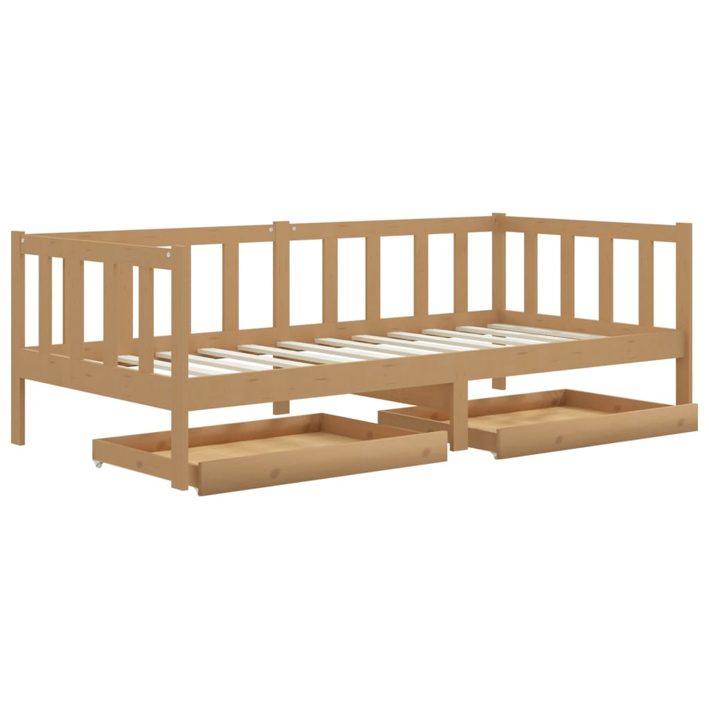 vidaXL Sofá cama con cajones madera pino maciza miel 90x200 cm