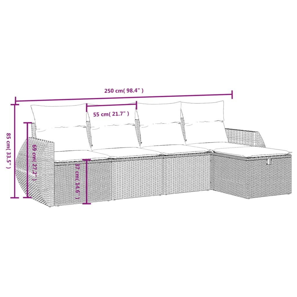 vidaXL Set de muebles de jardín 5 pzas y cojines ratán sintético negro