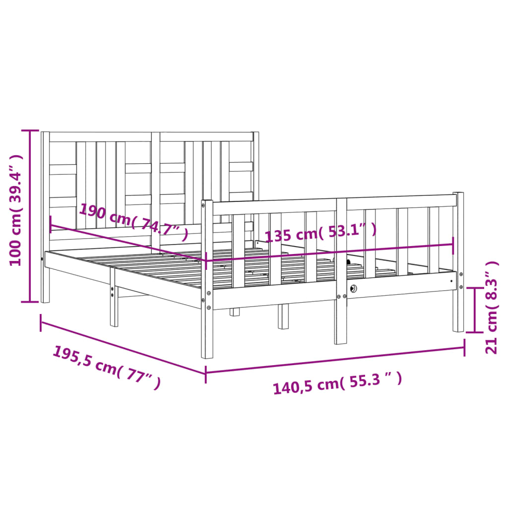 vidaXL Estructura cama de matrimonio con cabecero madera maciza blanco