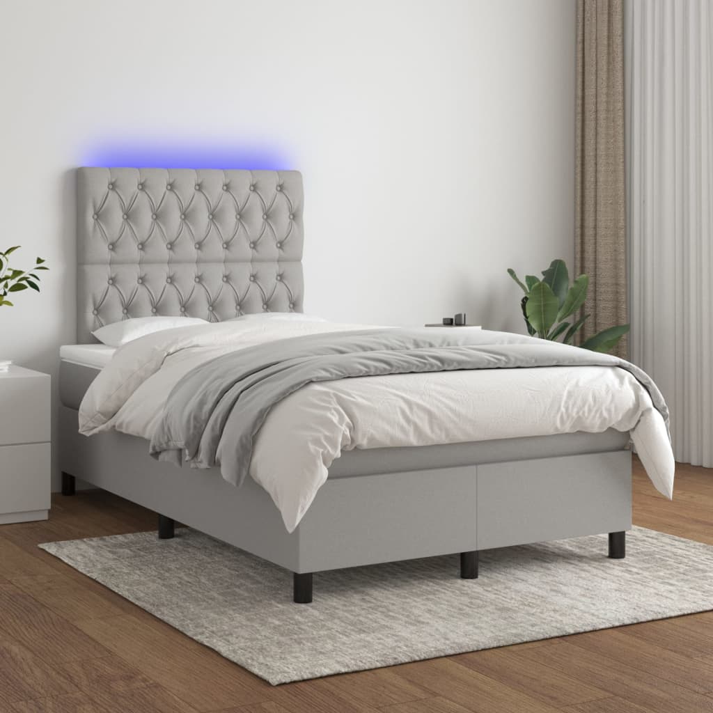 vidaXL Cama box spring con colchón tela y LED gris claro 120x200 cm