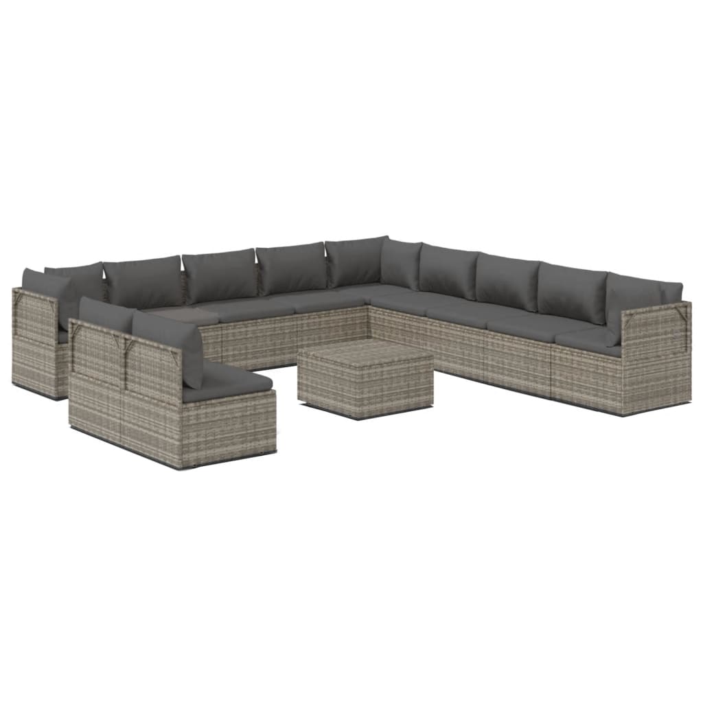 vidaXL Set de muebles de jardín 12 pzas cojines ratán sintético gris