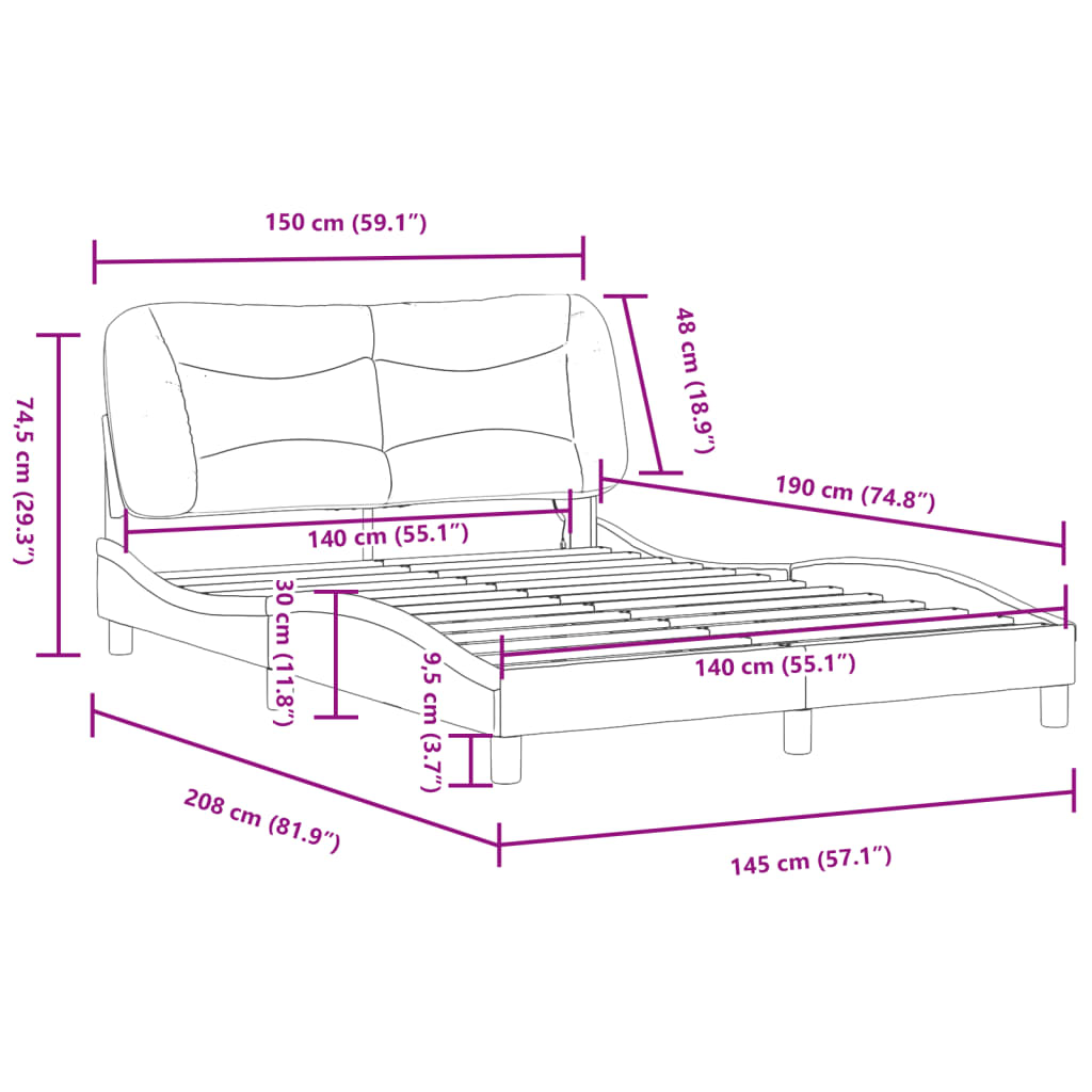 vidaXL Estructura cama con luces LED cuero sintético negro 140x190 cm