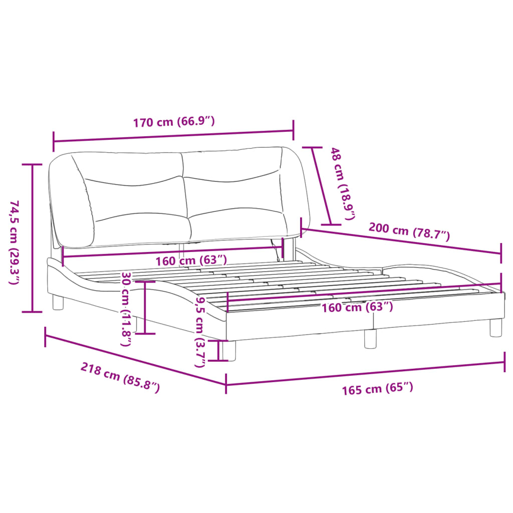 vidaXL Estructura de cama con luces LED cuero PE blanco 160x200 cm