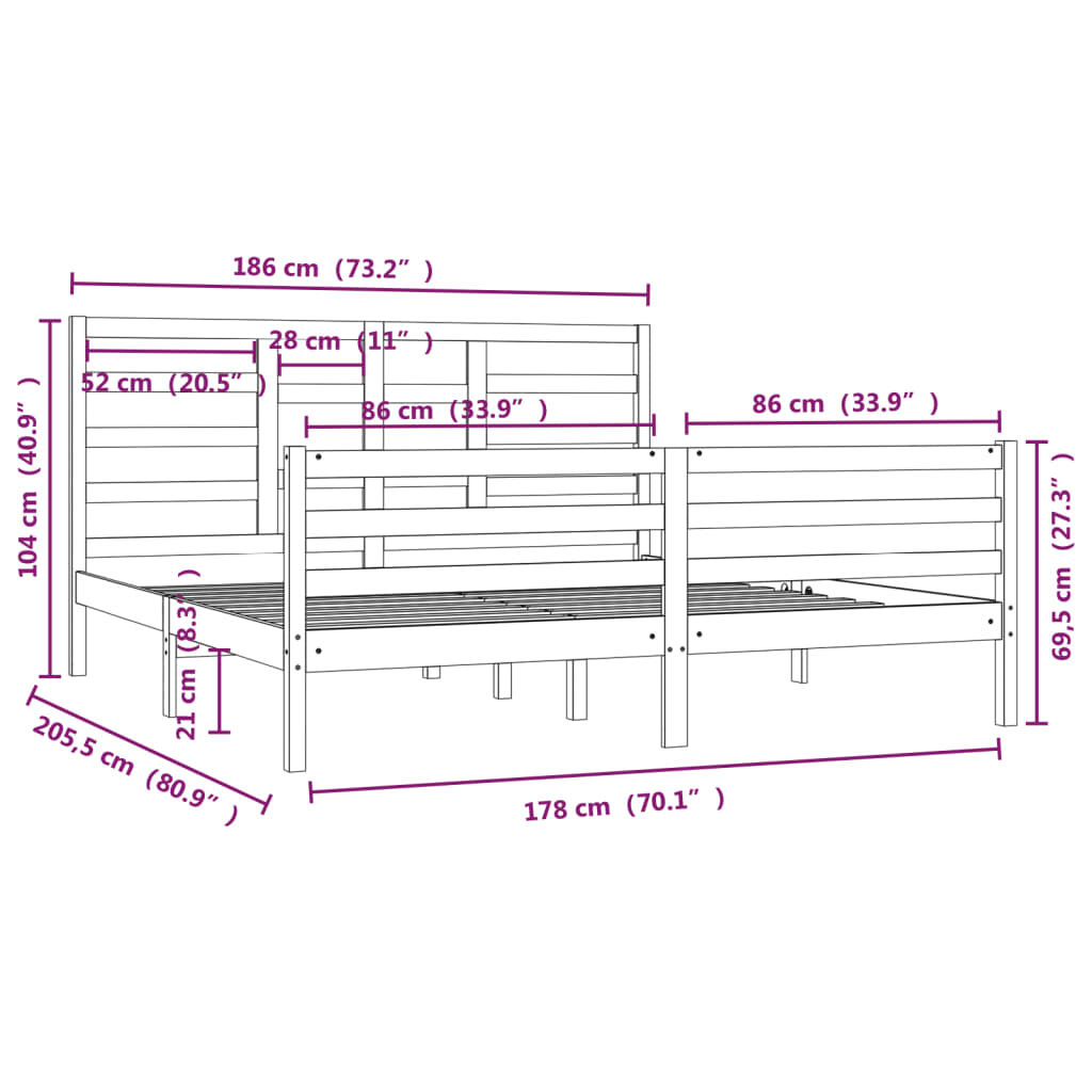 vidaXL Estructura de cama sin colchón madera maciza 180x200 cm