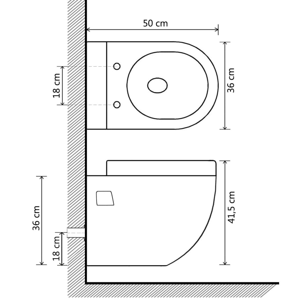 vidaXL Inodoro de pared de cerámica negro