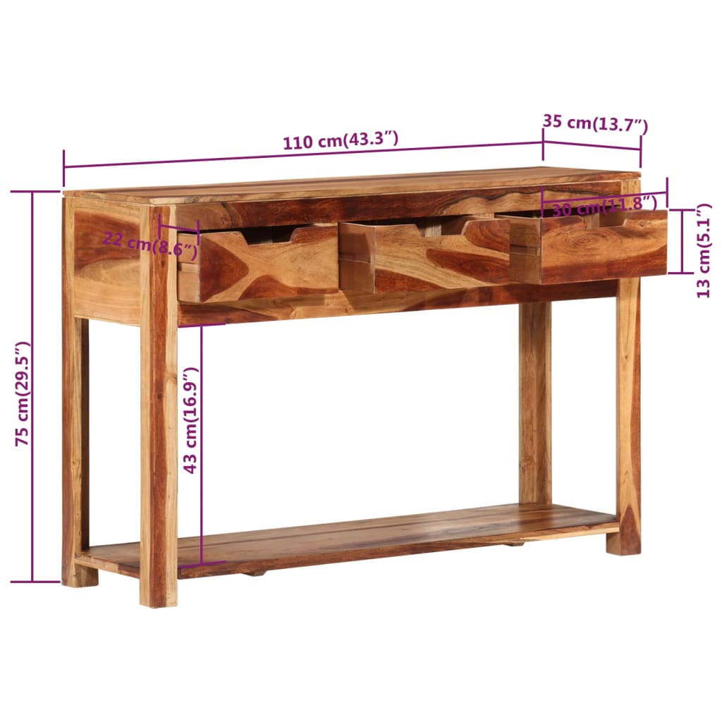 vidaXL Mesa consola madera maciza de acacia 110x35x75 cm