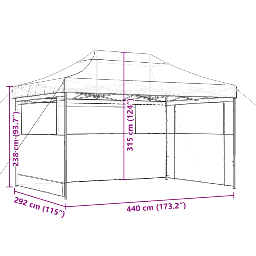 vidaXL Tienda de fiesta plegable Pop-Up con 3 paredes laterales negra