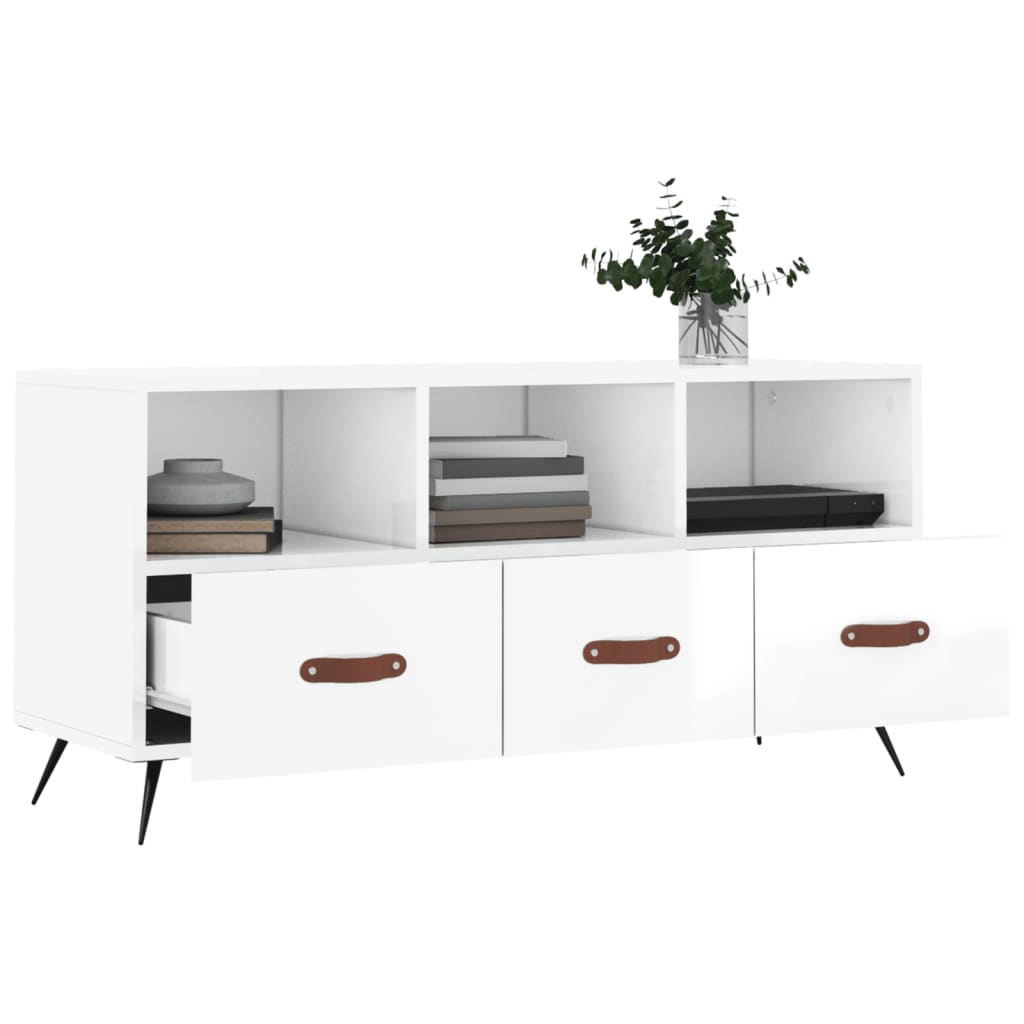 vidaXL Mueble de TV madera contrachapada blanco brillo 102x36x50 cm