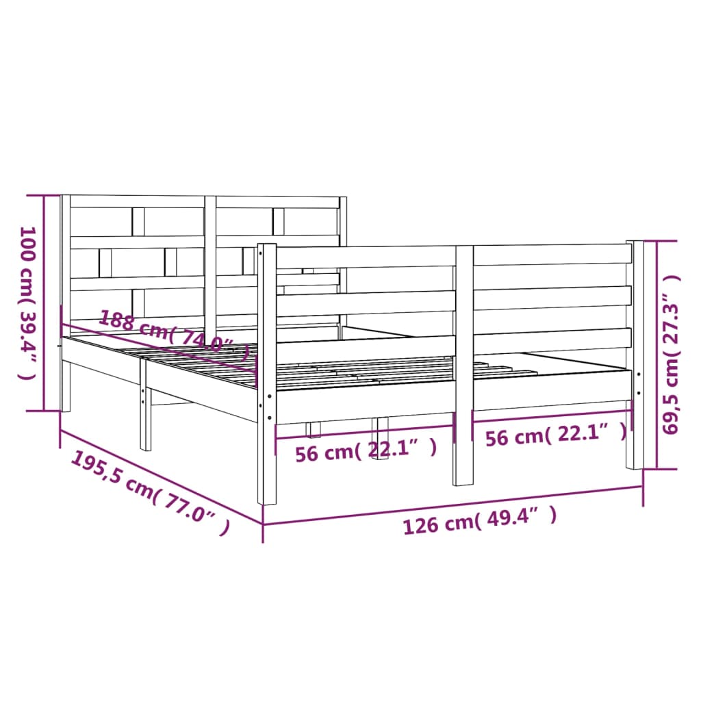 vidaXL Estructura cama doble pequeña madera maciza blanco 120x190 cm