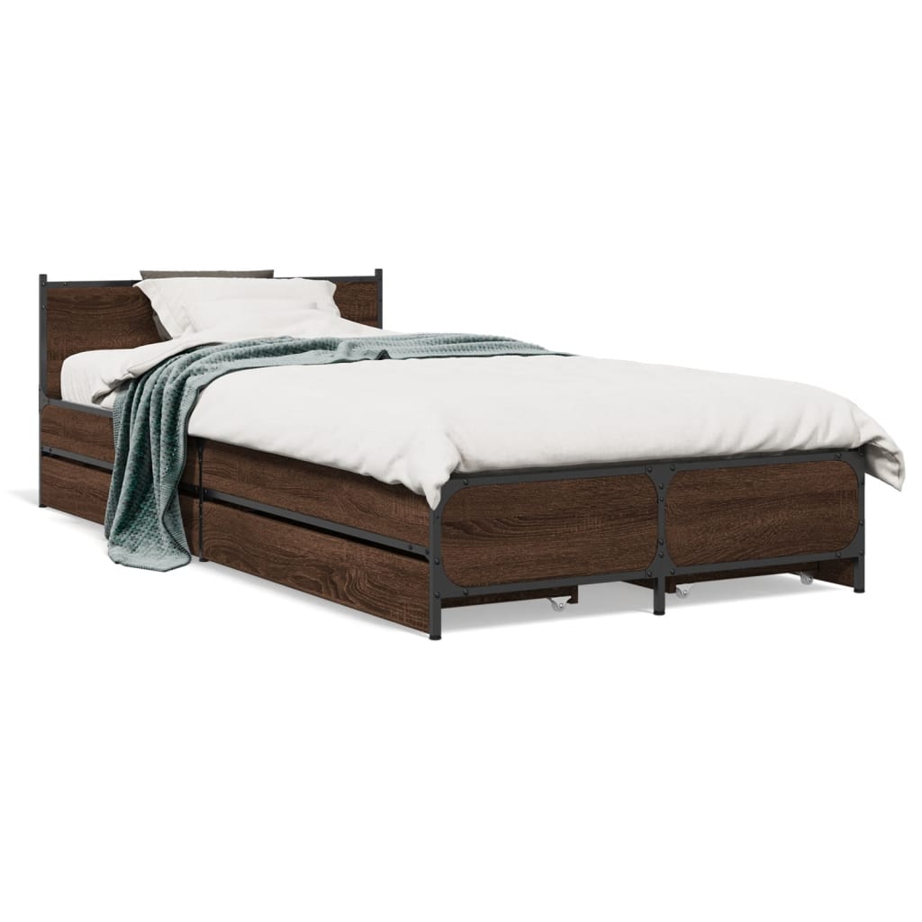 vidaXL Cama con cajones madera de ingeniería marrón roble 90x190 cm