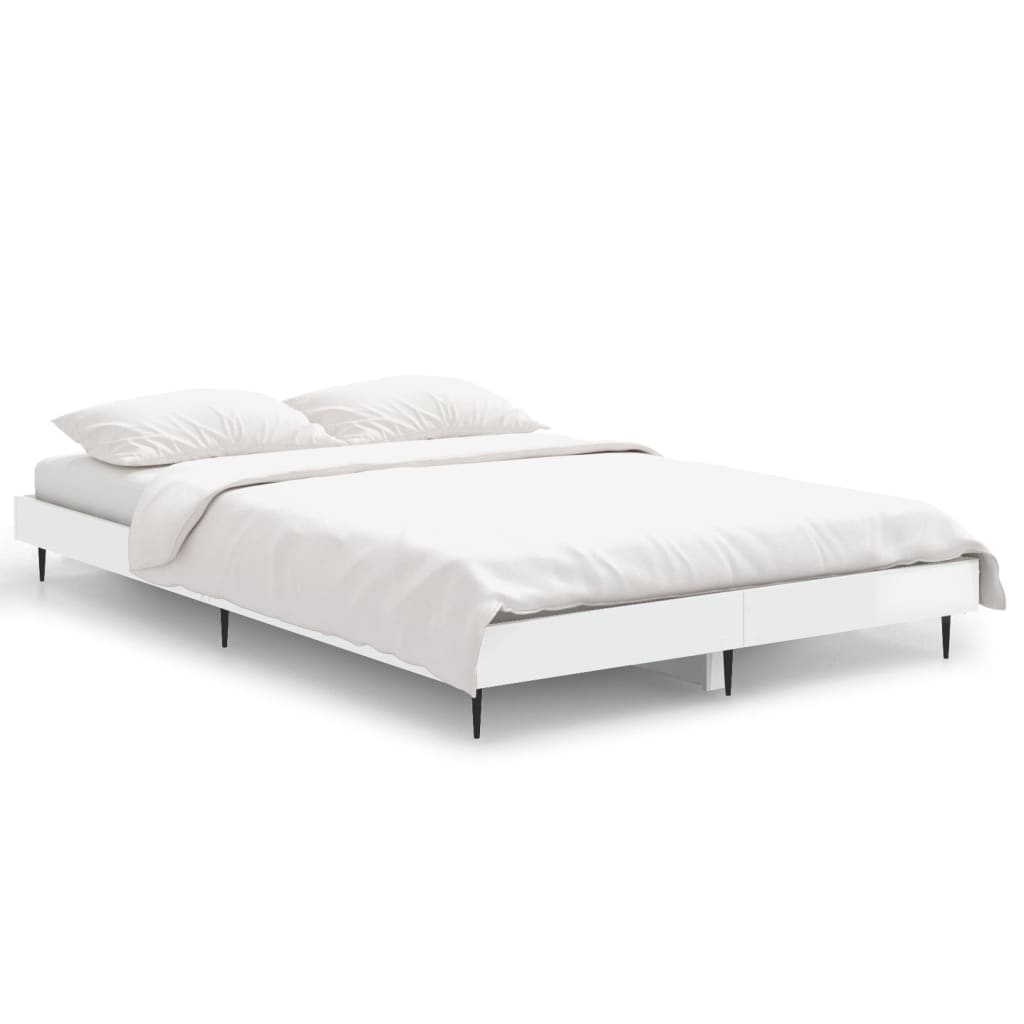 vidaXL Estructura de cama madera de ingeniería blanco brillo 120x190cm