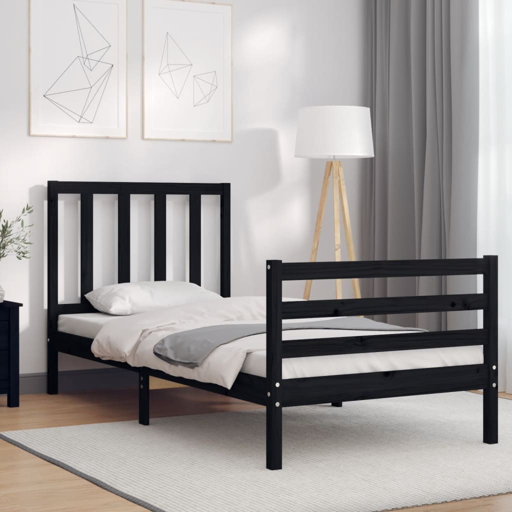 vidaXL Estructura de cama con cabecero madera maciza negro 100x200 cm