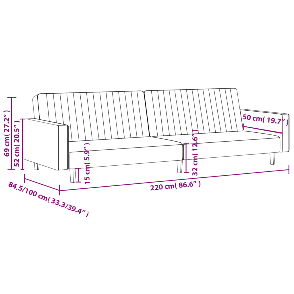 vidaXL Sofá cama de 2 plazas terciopelo negro