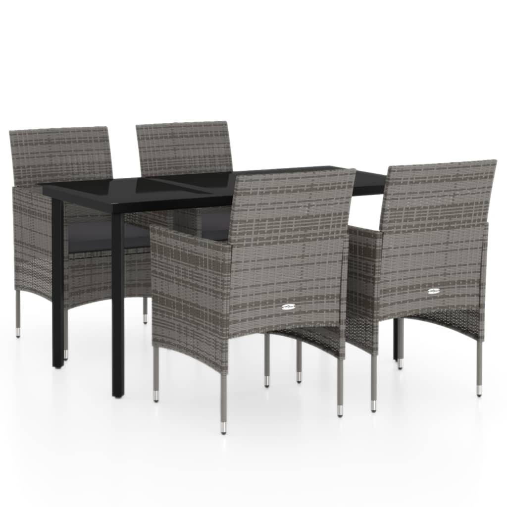 vidaXL Juego de comedor para jardín 5 piezas con cojines gris y negro