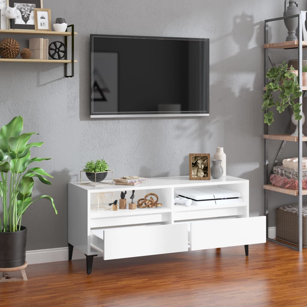 vidaXL Mueble de TV madera contrachapada blanco brillo 100x34,5x44,5cm