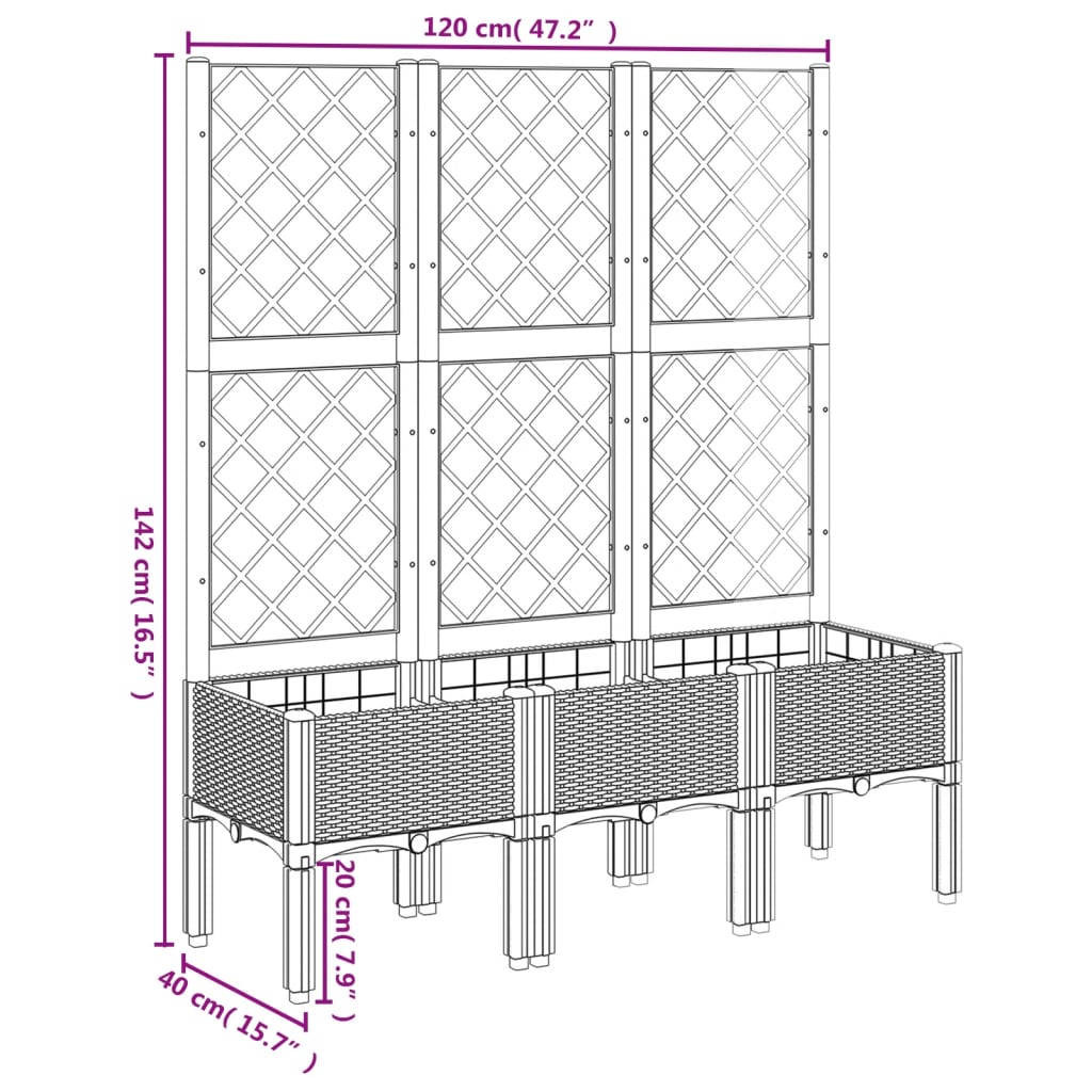 vidaXL Jardinera con enrejado PP marrón 120x40x142 cm