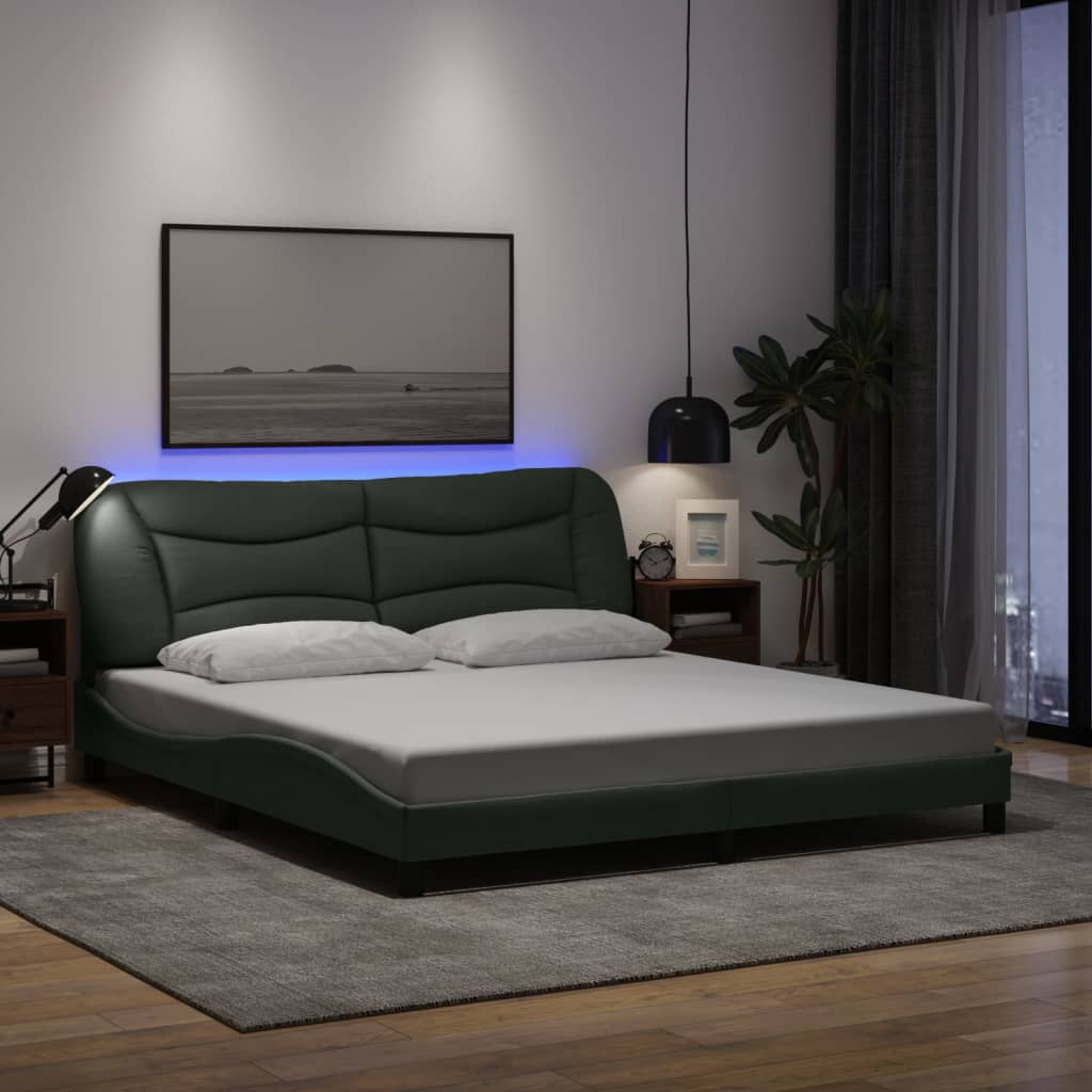 vidaXL Estructura de cama con luces LED tela negro 180x200 cm