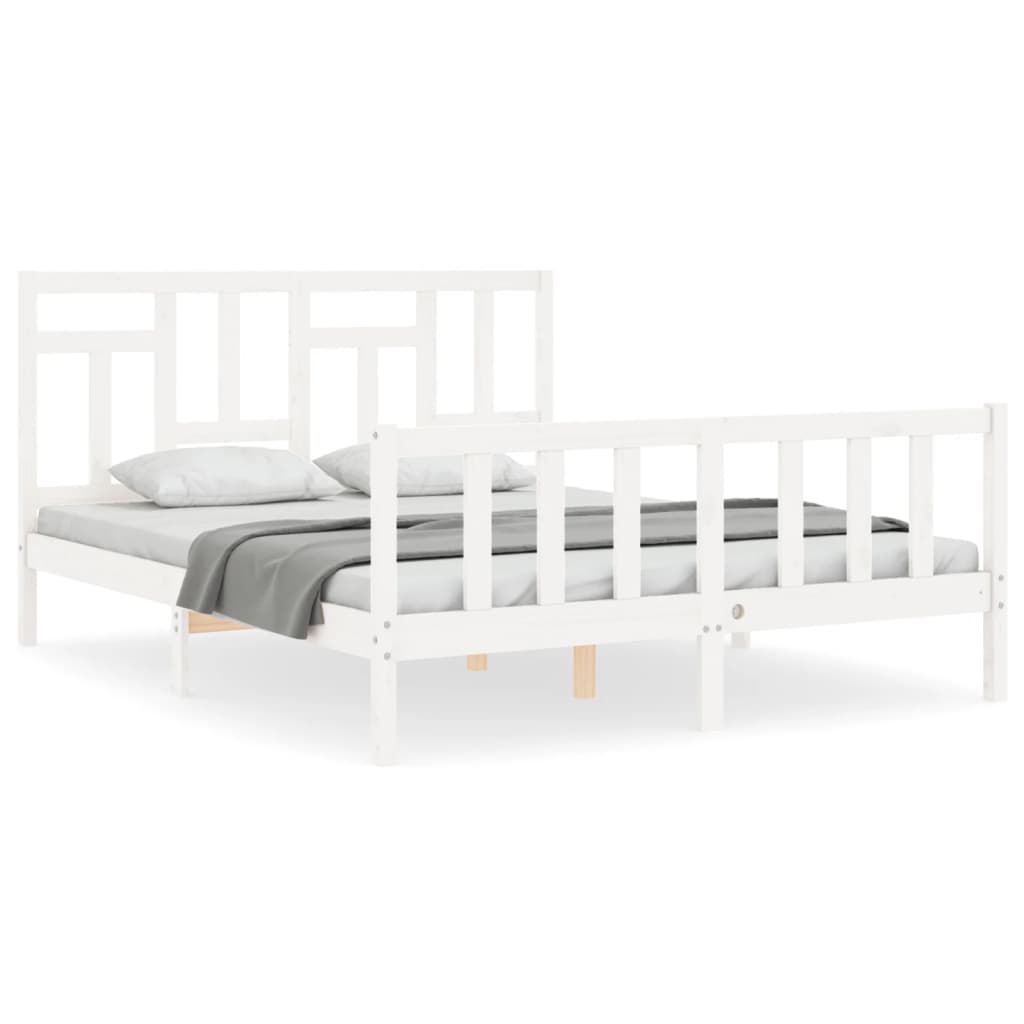 vidaXL Estructura de cama matrimonio con cabecero madera maciza blanco