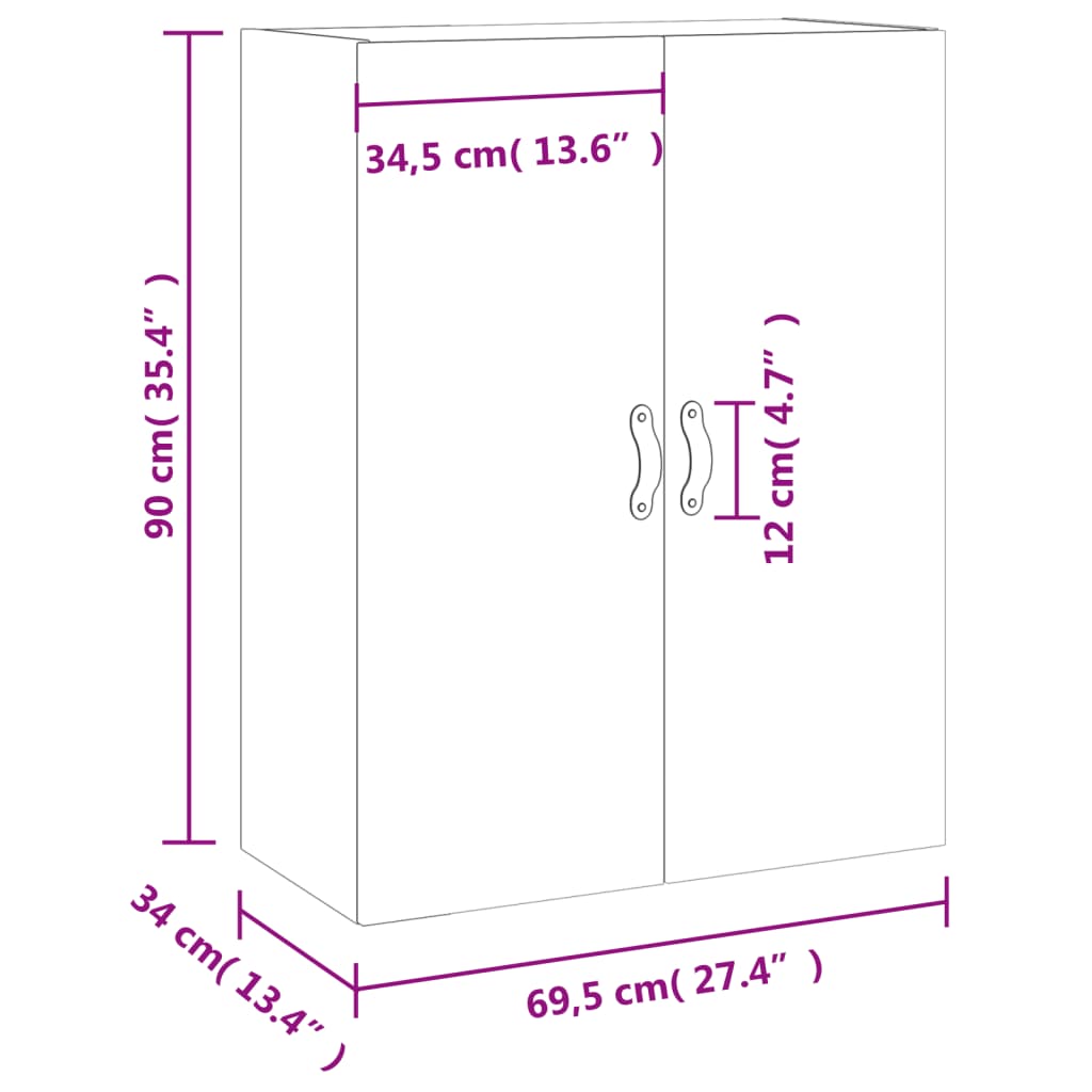 vidaXL Armario de pared blanco 69,5x34x90 cm