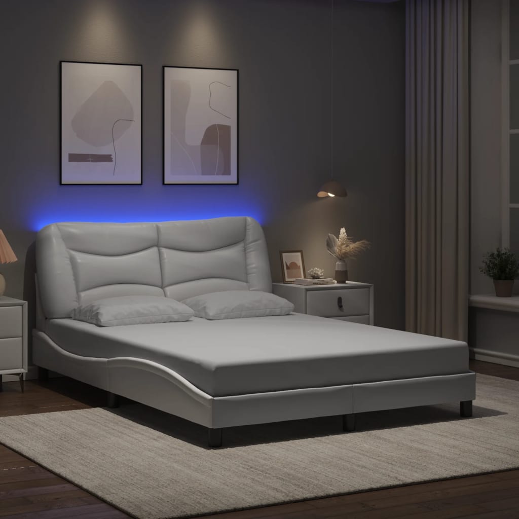 vidaXL Estructura cama con luces LED cuero sintético blanco 140x190 cm