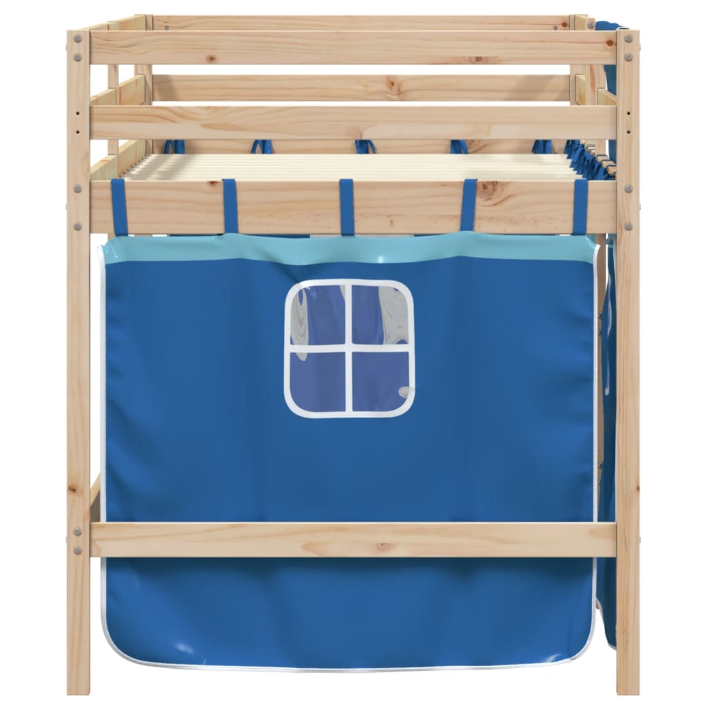 vidaXL Cama alta para niños con cortinas madera pino azul 80x200 cm