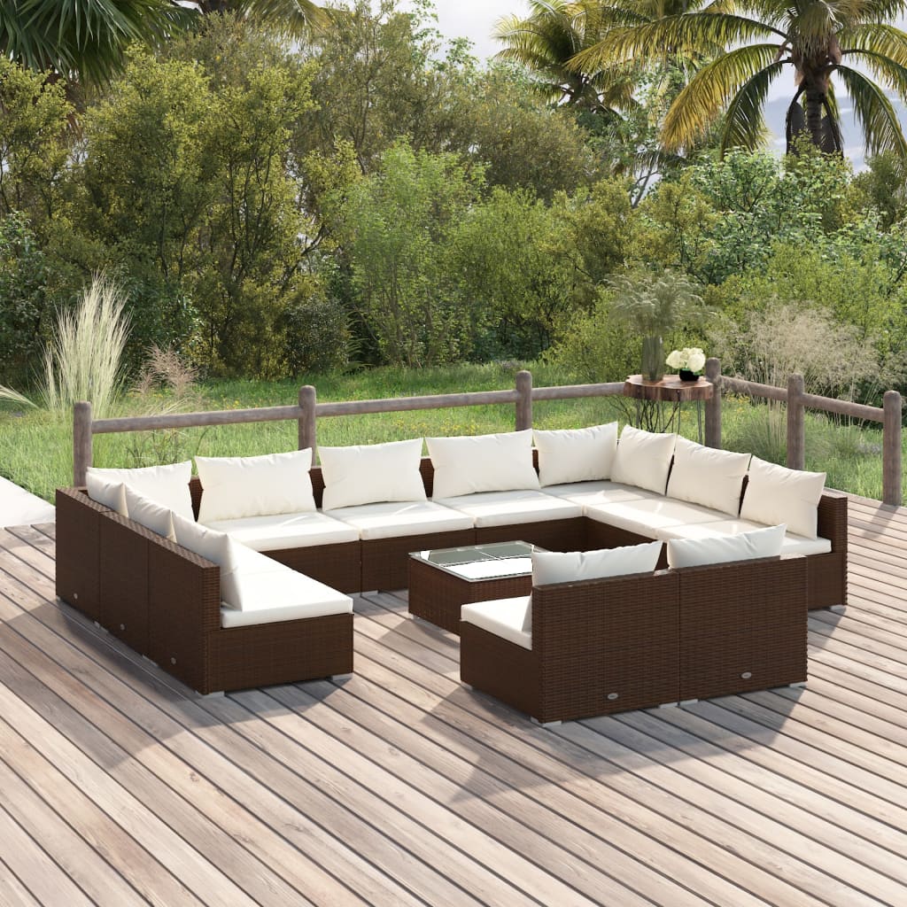 vidaXL Set de muebles de jardín 12 pzas cojines ratán sintético marrón