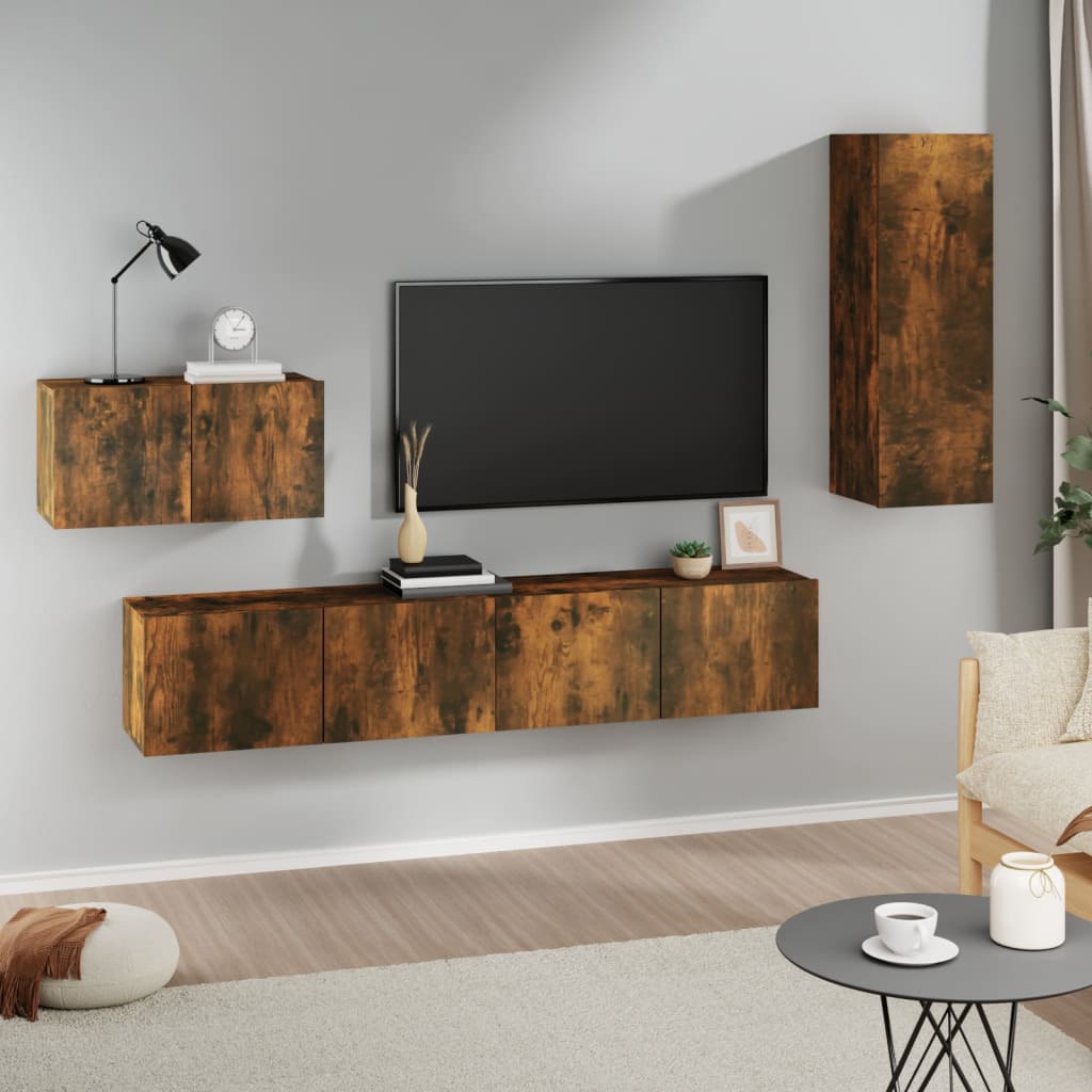 vidaXL Set de muebles de TV 4 pzas madera contrachapada roble ahumado