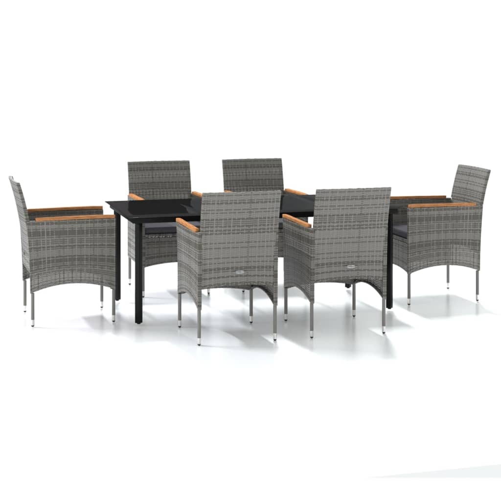 vidaXL Juego de comedor de jardín 7 piezas con cojines gris y negro