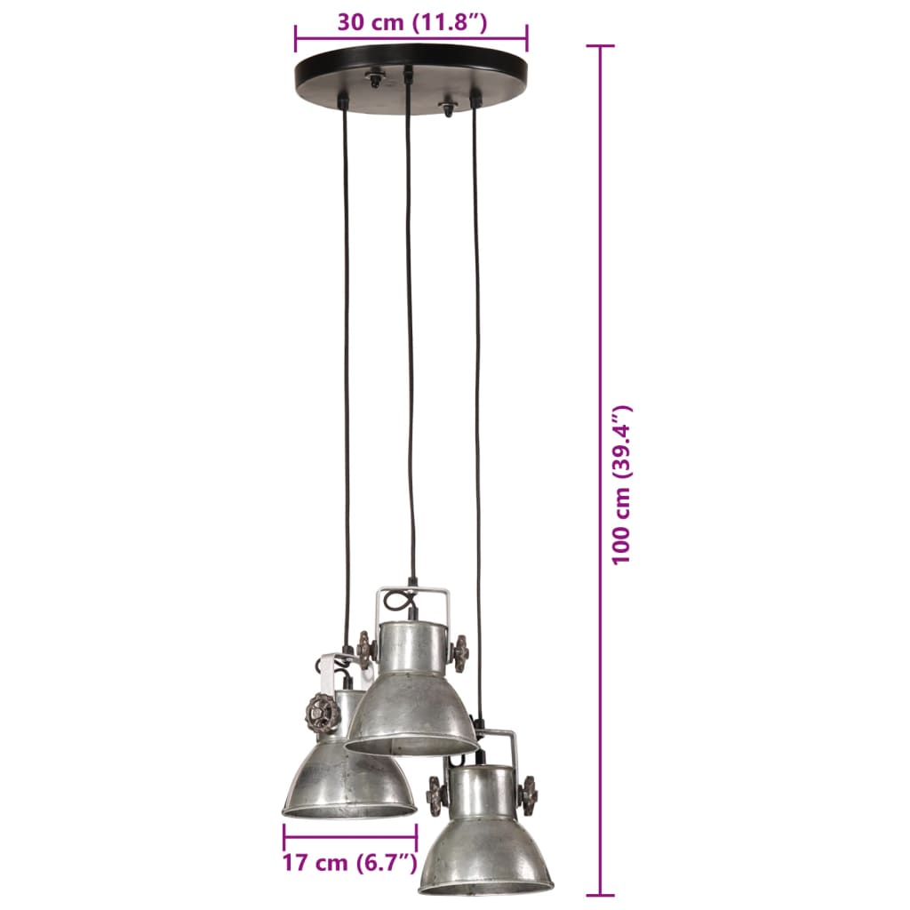 vidaXL Lámpara colgante plateado vintage 25 W E27 30x30x100 cm